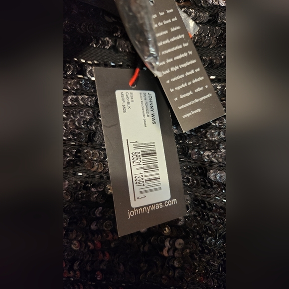 NWT Size 8 Johnny Was Black Beaded Sequin Cocktail Midi Dress - Picture 7 of 9